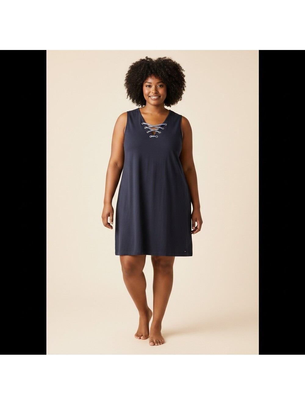 Tommy Hilfiger Dress Women 1X Plus Blue Shift Short Zipper V-Neck Sleeveless